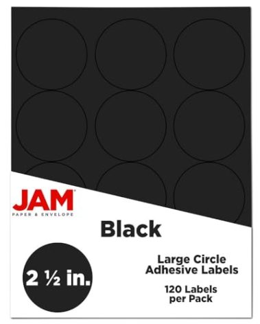 JAM PAPER Circle Label Sticker Seals - 2.5 Inch Diameter - Black - 120 Round Labels/Pack