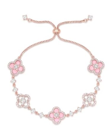 Women's 18K Gold Plated Clover Bracelet with Pink Natural Shell - Four Leaf Lucky Charm Dainty Link Bracelets Jewelry for Women, Trendy Birthday/Mother's Day Gift