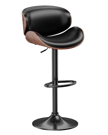 Aowos Bar Stools, Adjustable Swivel Leather Bar Stools for Kitchen Island, Mid Century Modern Counter Height Bar Chairs Barstools with Back & Footrest (Black 1PCS)