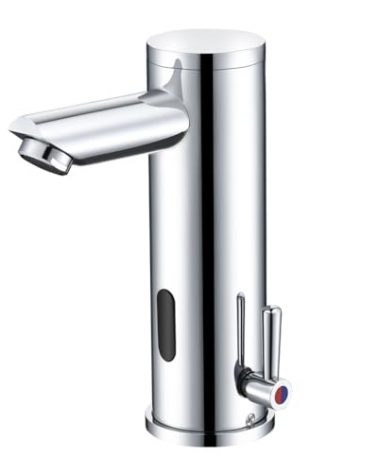 Automatic Touchless Bathroom Sink Faucet - Sensor Motion Activated No-Touch Brass Faucet with Adjustable Temperature Control Handle for Home Vanity, Commercial, and Office Use (Short, Chrome)