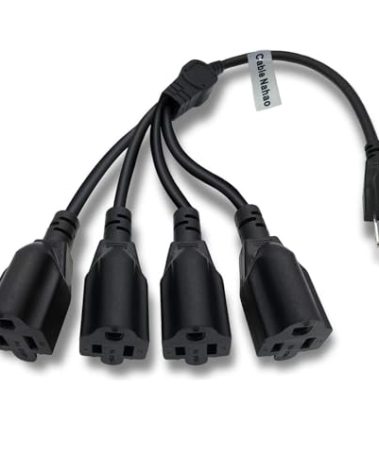Cable Nahao 3 Prong 1 to 4 Outlet Power Cord Splitter Cord,Indoor Outdoor Cable Strip Outlet Saver,Power Extension Cable,SJT 16AWG,ETL Approved for Computer, LED Stage Light(20 Inch, Black)