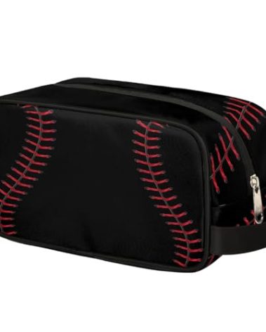 Ackutea Kids Travel Toiletry Bag - Black Baseball Waterproof Hanging Cosmetic Hygiene Bags for Boys Men - Large Shave Kit for Toiletries Accessories Bathroom Stuff