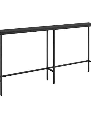 SONGXIN 63" Console Table,Modern Narrow Long Sofa Table Behind Couch,Skinny Entry Table with Black Metal Frame for Living Room, Hallway,Classic Black