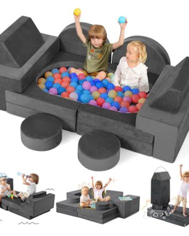 Kidirect Modular Kids Play Couch for Toddlers, Child Sectional Sofa, 320+ DIY Kids Playroom Furniture and Bedroom, Convertible Foam and Floor Couch Cushion for Boys and Girls (Space Grey)