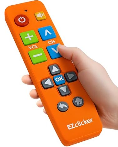 EZclicker Big Button Universal TV Remote (Orange) Simple Easy to Use, Great for Seniors, Works with Major TV Brands (2xAAA Batteries Not Included)