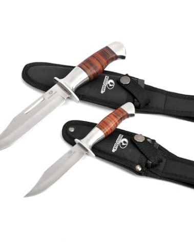 Mossy Oak Fixed Blade Bowie Knife, 2-piece Hunting Knife with Leather Handle Featuring Laser Pattern, Sheath Included