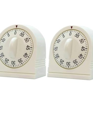 60 Minute Wind Up Timer, Visual Mechanical Timer with Loud Alarm, Manual Countdown Timers for Classroom, Home, Study and Cooking (2 Pack)