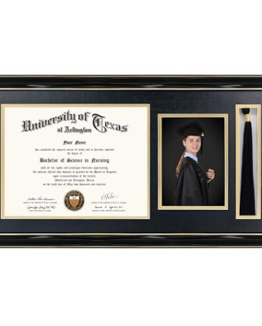 GraduationMall 11x22 Black Diploma Frame with Tassel Holder and Picture for 8.5x11 Certificate 5x7 Photo,Tempered Glass,Black over Gold Mat