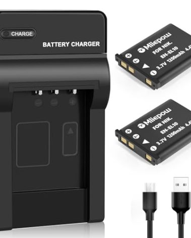 Mliepow 2 Pack EN-EL10 Battery and Micro USB Charger Compatible with Nikon Coolpix S60, S80, S200, S205, S220, S230, S500, S510, S520, S570, S600, S700, S3000, S4000 Digital Cameras, MH-63 Charger