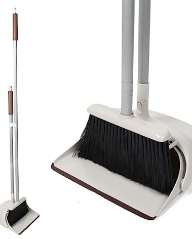 Jekayla 54" Long Handled Broom and Dustpan Set - Perfect Dust Pan and Brush Combo for Efficient Cleaning, Brown and White