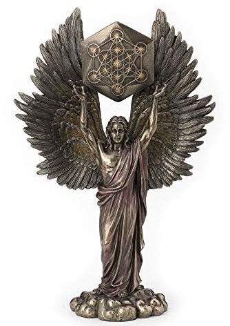 Veronese Design Archangel Metatron Holding Up Sacred Geometry Cube Statue