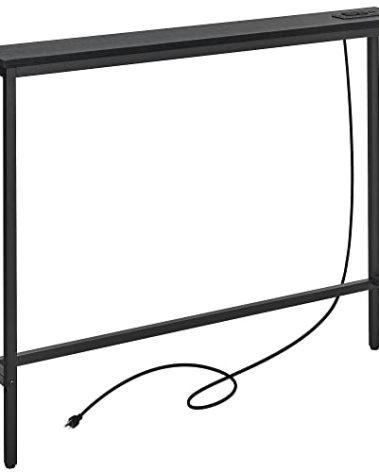 ELYKEN 5.9" Narrow Console Sofa Table with Power Outlets, 5.9" Dx39.4 Wx31.1 H Long Black Behind Couch Table with Metal Frame and Charge Station with 6.5’ Extension Cord