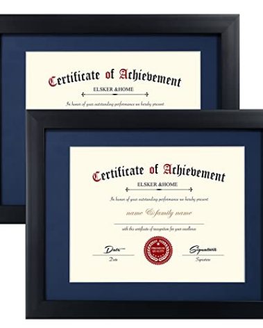 ELSKER&HOME Certificate Frames 8.5 x 11 Black, Fits Diploma 8.5 x 11 with Mat Blue or 11x14 without Mat, Document Degree Picture Award Frame with Shatter Resistant Glass for Tabletop or Wall Display