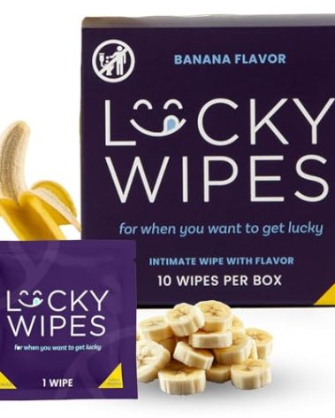 Lucky Wipes For Men, Individually Wrapped - pH Balanced Flavored Intimate Wipes - Pack of 10 (Banana)