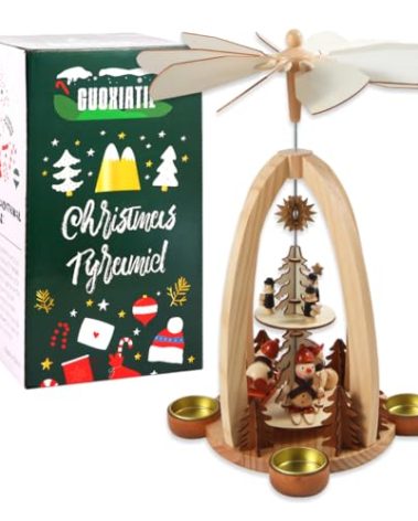 14Inch Wooden Christmas Pyramid with 4 Candle Holders-Nativity Scene Set for Christmas Tabletop Decor (ONE)