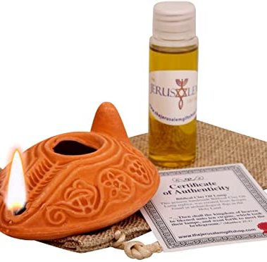 Biblical Herodian Clay Oil Lamp with Bethlehem Olive Oil - Authentic Holy Land Replica with Gift Bag & Certificate of Authenticity - Handmade Christian & Judaica Faith Gift