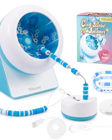 Tilhumt Clay Bead Spinner, Electric Bead Spinner for Jewelry Making, Friendship Bracelets Maker with Needle and Elastic String, Blue (Beads Not Included)