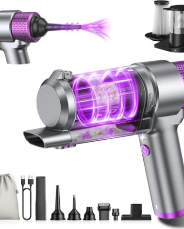 EYYA Handheld Car Vacuum Cleaner Cordless, 16000PA Powerful Hand Held Vacuum Cordless Rechargeable, 4-in-1 Portable Mini Vacuum & Air Duster with Multi-Nozzles and LED Light for Car Home Office