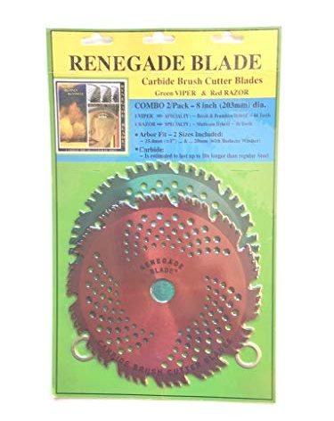 2pk-8"-44t/56t Combo Pack - (1) 44t Green Viper (1) 56t red Razor - Hybrid Pack - RENEGADE BLADE® - GS1 Barcoded Shelf Hanging Blister Pack- Carbide Brush Cutter Blades, 203mm Dia.
