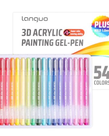 languo Acrylic Gel Pens for Coloring, 54 Colors Set 3D Acrylic Paint Pens with 1mm Bullet Tip for Adult Coloring, Gel Pens for Black Paper, Rock, Glass, Fabric, DIY and Art Crafts Supplies