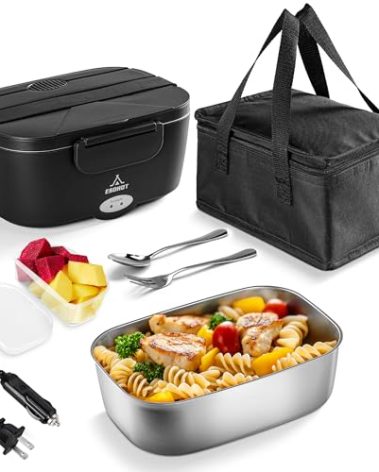 ESOHOT Electric Lunch Box 80W Heated Lunchbox for Adults, 1.5L 12/24/110V Food Warmer Lunch Box for Car/Truck/Office