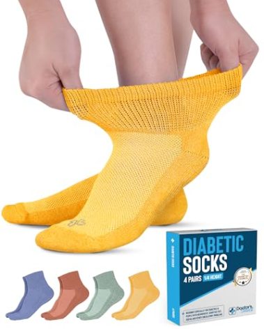 Doctor's Select Diabetic Socks for Women and Men - 4 Pairs | Mustard, Green, Blue, Rust | Comfort Non Binding Socks | Diabetic Ankle Womens