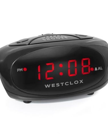 Westclox Super-Loud LED Electric Alarm Clock with 0.6" Digital Display, Adjustable Alarm Volume, 9-Minute Snooze & Battery Backup – Standard Digital Clock for Bedroom, Home or Office (Black)