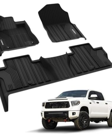 LASFIT Floor Mats for Toyota Tundra 2014-2021 CrewMax Cab, All Weather Custom Fit Floor Liner for Tundra SR5/TRD/Limited TPE Mats Front&Rear 2 Row Car Mats, Black