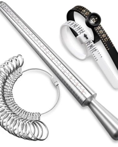 Meowoo Ring Sizer Measuring Tool Set, Ring Gauges with Finger Sizer Mandrel Ring Sizer Tools for Jewelry Sizing Measuring, 4 pcs, Silvery