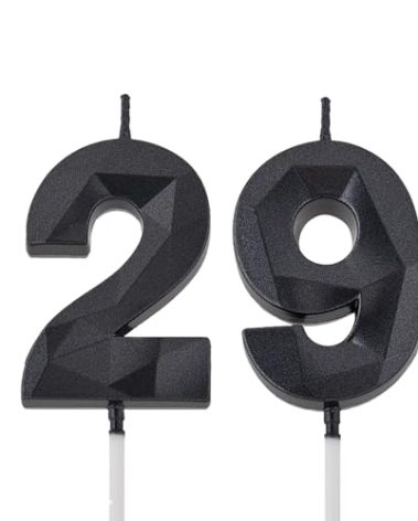 2 inch Black 29 Birthday Candles, 3D Diamond Number 29th Cake Topper for Boys Girls Birthday Party Decorations Theme Party