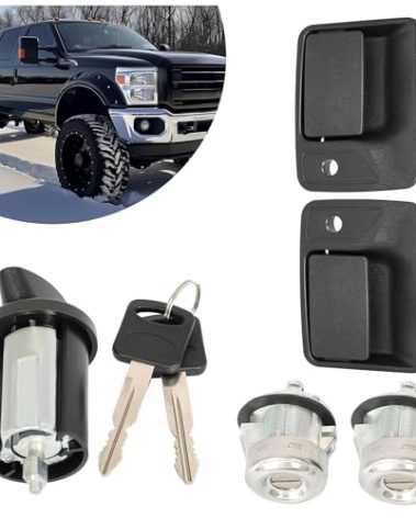 KUAFU Ignition Lock Cylinder & Door Lock & Door Handle Compatible with 1999-2016 Ford Excursion F-250 F-350 F-450 F-550 Super Duty Replacement for LC6177 DL5885 597638 Plastic & Aluminium