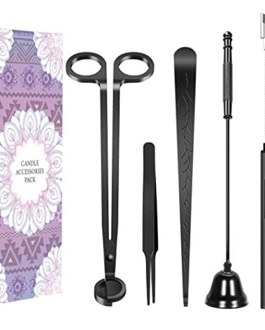 HEYLOURB 5 in 1 Candle Accessory Set,Candle Wick Trimmer Cutter,Candle Wick Dipper,Candle Wick Snuffer,Rechargeable Candle Lighter,Tweezers,Stainless Steel Candle Care Kit Home Gift for Aromatherapy