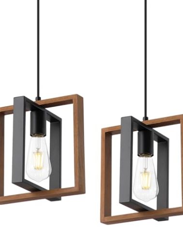 9MMML Wood Pendant Light Kitchen Island Set of 2, Farmhouse Hanging Lamp with 62'' Height Adjustable Cord, Small Ceiling Pendant Light Fixture for Dining Room, Entryway, Foyer(E26 Bulb Base)