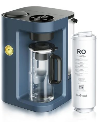 Bluevua RO100ROPOT-Lite(UV) Countertop Reverse Osmosis Water Filter System, 7-Stage Purification with UV and Remineralization, 3:1 Pure to Drain, Portable Water Purifier (Blue)