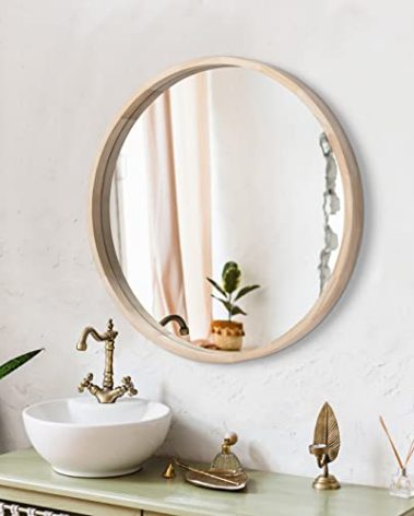 LYYYXGYP Round Wood Mirror 24 Inch Farmhouse Wall Mirror Wooden Framed Circle Mirror for Bathroom Vanity Living Room Bedroom