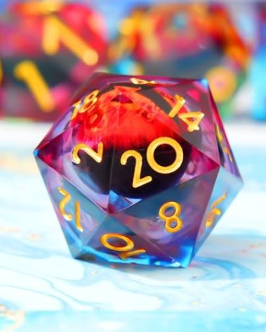 Single Liquid core D20 DND Dice-22MM Dargon Eye 20 sideds Resin Sharp Edged Resin Dice for Dungeons and Dragons, RPG, Polyhedral Roleplaying Games MTG Table Games(Blue red)