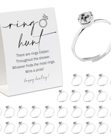 Ring Hunt Game(30 Rings with One Sign), Minimalistic Bridal Shower Game, Fun Wedding Game/Engagement Party Game, Bridal Shower Decorations-RH04