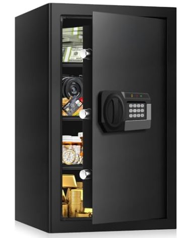 5.1 Cub Large Safes for Home Use Fire and Water Proof, Anti-theft Home Security Safe With Digital Keypad & 3 Removable Shelves and Led Light, Fireproof Safe Box for Documents Money Firearm Valuables