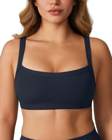 UNISSU Hugcurve Adjustable Sports Bra Square Neck Wireless Padded Yoga Workout Tops Twilight Blue Large