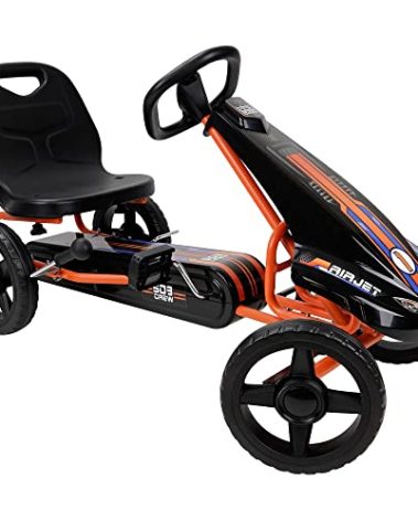 509 Air Jet Pedal Go Kart - Orange - Kids, Sporty Graphics on The Front Fairing, Adjustable Bucket Seat, 4 Spoke Rims w/ 10" EVA Wheels, Sporty Steering Wheel, Kids Go Kart Ages 4+ (U925007)