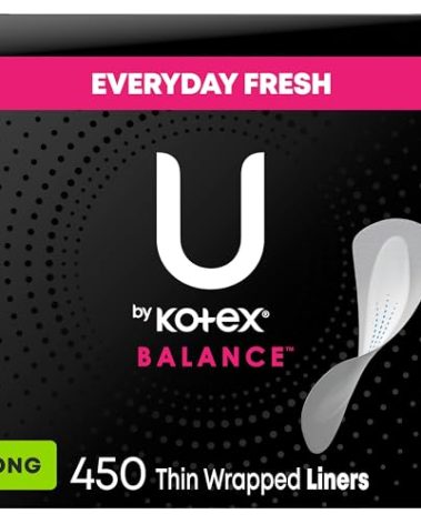 U by Kotex Balance Daily Wrapped Panty Liners, Light Absorbency, Long, 450 Count (5 Packs of 90) (Packaging May Vary)