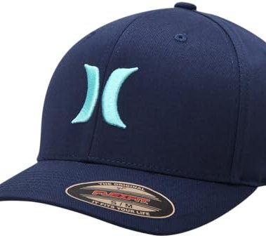 Hurley Mens Baseball Cap - Flexfit Fitted Baseball Caps for Men (Sizes: S-XL), Size Large-X-Large, Mystic Navy