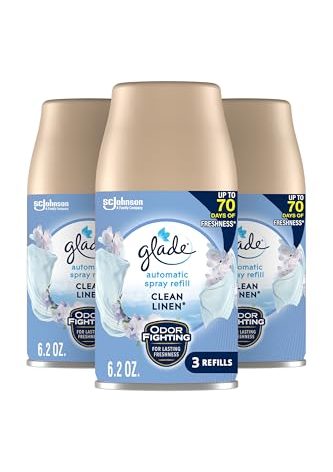 Glade Automatic Spray Air Freshener Refill, Scented Air Freshener for Home and Bathroom, Clean Linen, 6.2 Oz, 3 Count