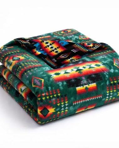 Sacred Thread Aztec Blanket Fleece, Reversible Native American Blanket, Western Throw, Native American Western (Lake Flannel), King (87”x95”)