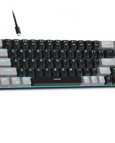 MageGee Portable 60% Mechanical Gaming Keyboard, MK-Box LED Backlit Compact 68 Keys Mini Wired Office Keyboard with Red Switch for Windows Laptop PC Mac - Black/Grey
