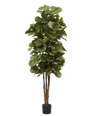 Nearly Natural 6ft Fiddle Leaf Fig Artificial Tree with 6 Natural Trunks, 270 Lush Green Leaves