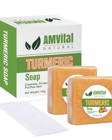AMVital Turmeric Soap Bar for Face & Body-Acne, Dark Spots, Smooth Skin, Natural Handmade Soap For All Skin Types, Turmeric Body Bar For Men and Women