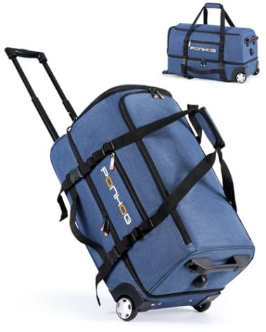 Ponhog 21 Inch Rolling Duffle Bag with Wheels for Men - Water Resistant Wheeled Duffle Bag for Weekend Travel & Overnight Trips, Blue