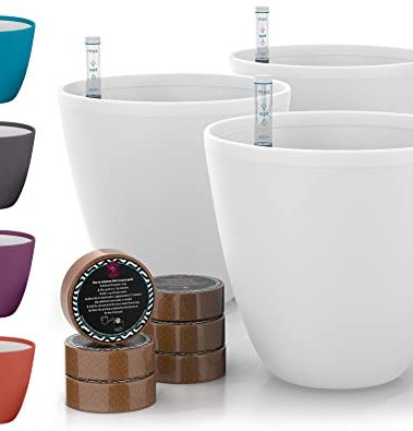 GARDENIX DECOR Self Watering Pots for Indoor Plants 3 Pack - Flower Pot with Water Level Indicator for Plants, Grow Tracking Tool - Self Watering Planter Plant Pot - Coco Coir - White