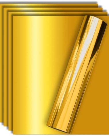 Tvinyl Warehouse Gold Foil HTV Heat Transfer Vinyl for Tshirt and Apparel 12" X 10"(Pack of 5), Easy to Weed and Iron on, Guaranteed Size